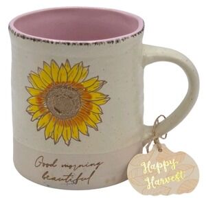 Global Design Good Morning Beautiful Ceramic Coffee Mug Sunflower Embossed NEW‎